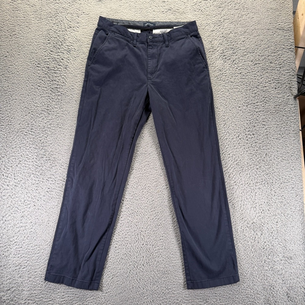 Nautica Pant Men 32x30 Blue Cotton Straight Golf Performance Classic Fit Stretch